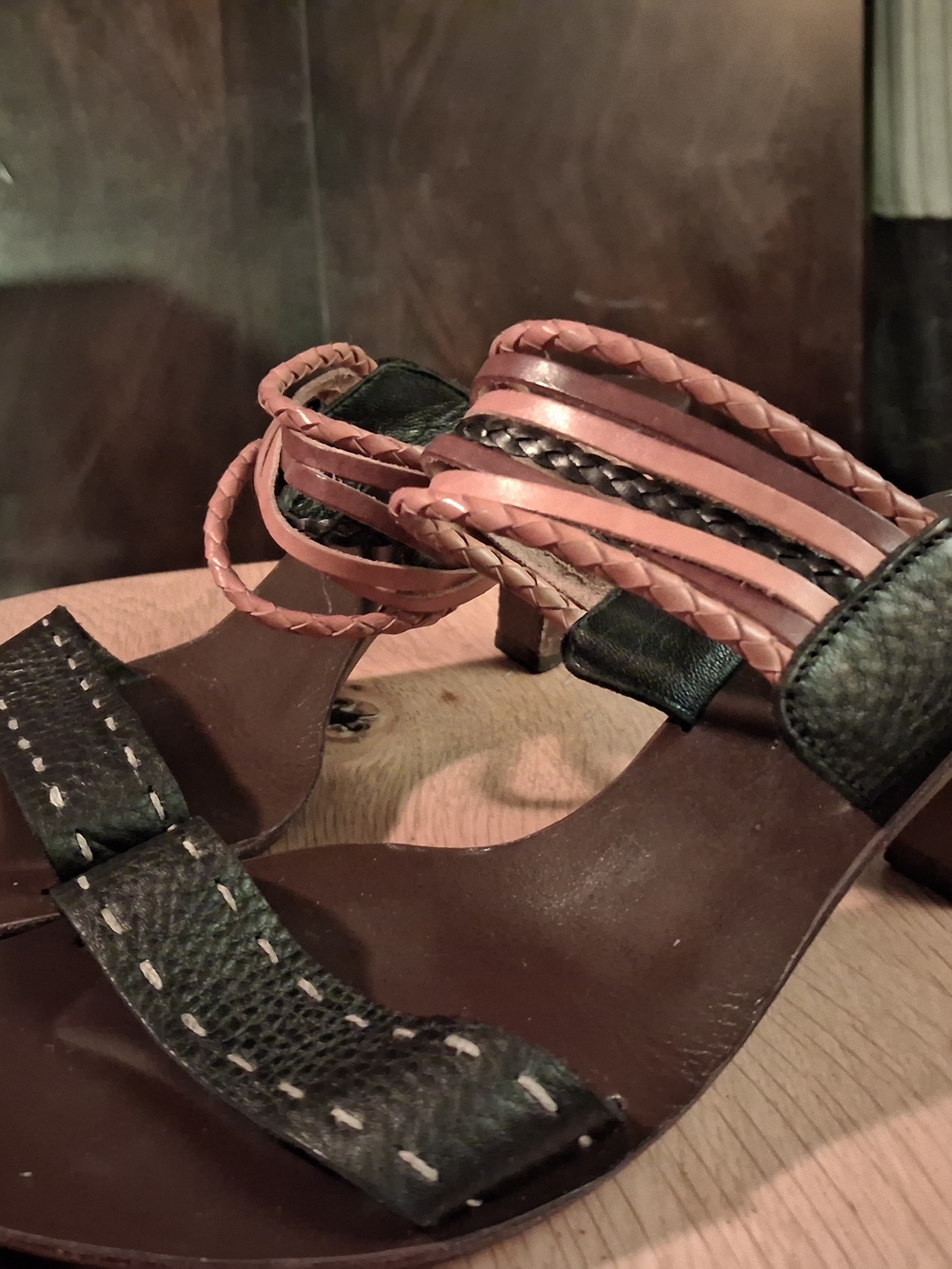 Women's Braided Strap Heeled Sandals in Black and Tan - Picture 4 of 10